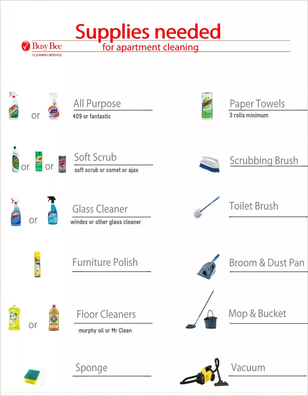 Apartment Cleaning Supplies  List