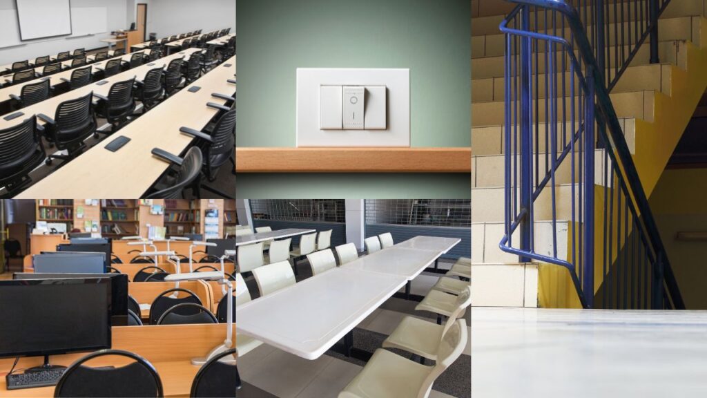 lecture-hall-desks-light-swiches-railings-computer-lab-cafeteria-table
