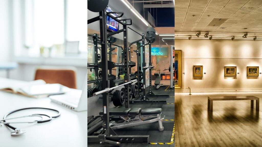 medical-office-table-gym-weight-lifting-equipment-art-gallery